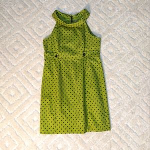 Kim Rogers Brown Polka Dots Lime Green Dress, 14